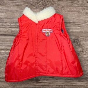 Red Puffer Vest with White Collar